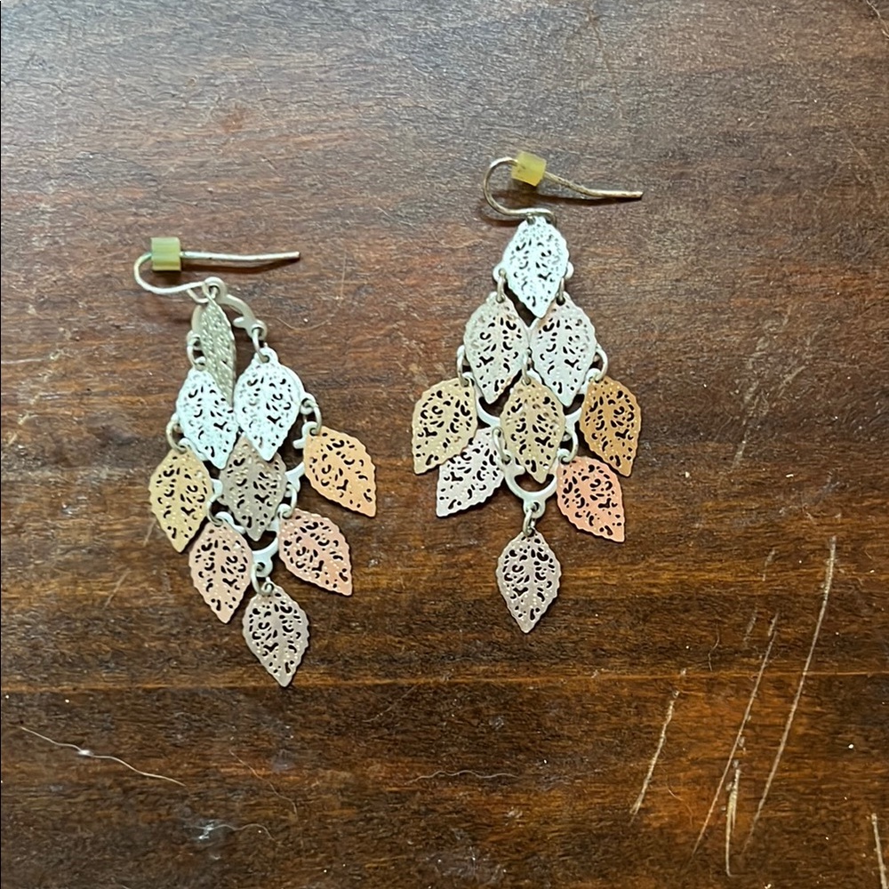 Elegant Silver and Gold Leaf Dangle Earrings
